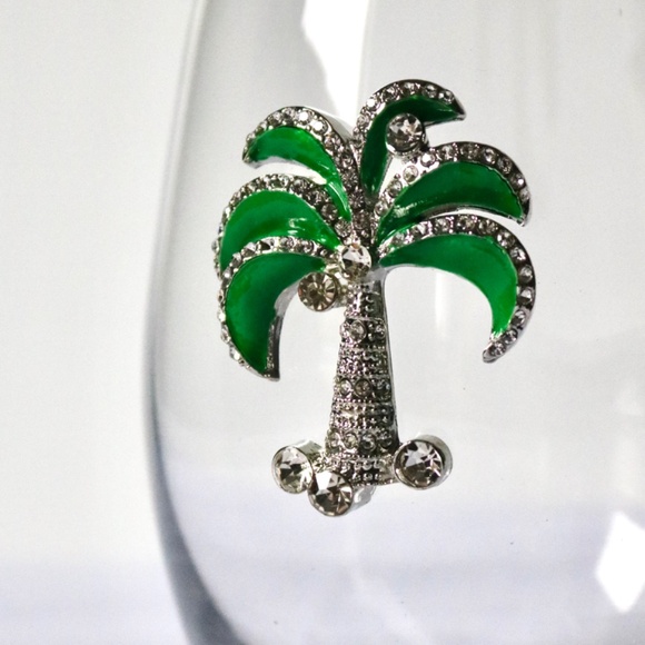 NEW Stemless Wine Beverage Cocktail Glass Rhinestone Palm Tree Bedazzled BFF - Picture 2 of 7